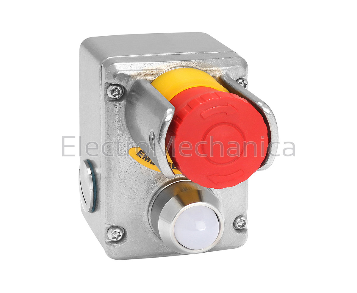 232025C SS Estop 3LED 230VAC Wshroud IP69 – Idem